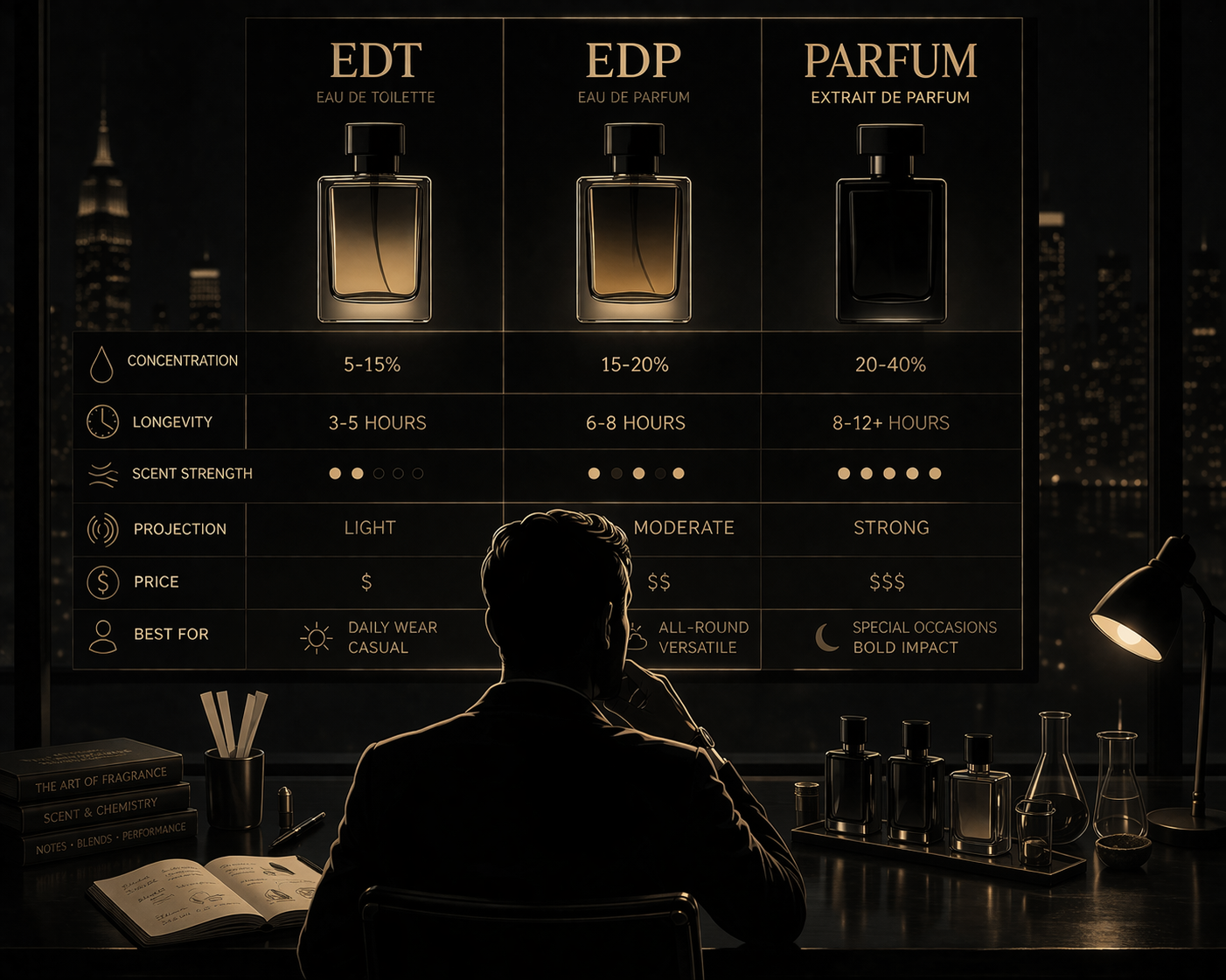 EDT vs EDP vs
Parfum full comparison – fragrance concentration guide